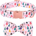 Christmas Dog Collar, Pink Christmas Tree Soft Comfortable Collars with Bow Adjustable Pet Collar with Premium Metal Buckle Dog Necklace for X-Large Girl Dogs