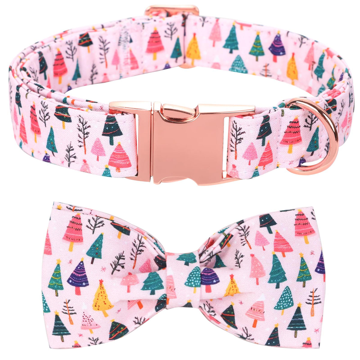Bobo Rainbow Christmas Tartan Plaid Dog Collar with Bow for Large Dogs