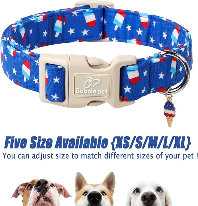 Babole Pet 4th of July Dog Collar, Summer Popsicle Patriotic Dog Collars for Puppy Small Dogs, Adjustable Lightweight Quick-Release Buckle Collar for Boy&Girl Dogs XS