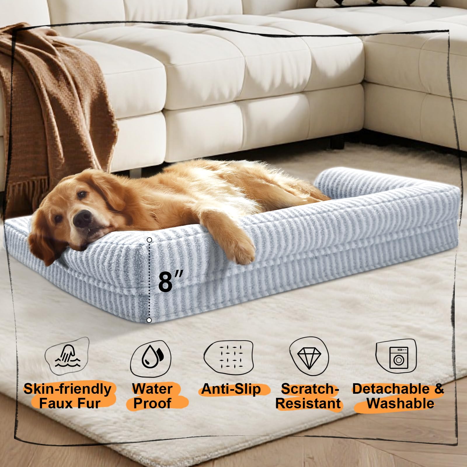 MEKIY Orthopedic XL Dog Bed with Bolster for Extra Large Size Dogs