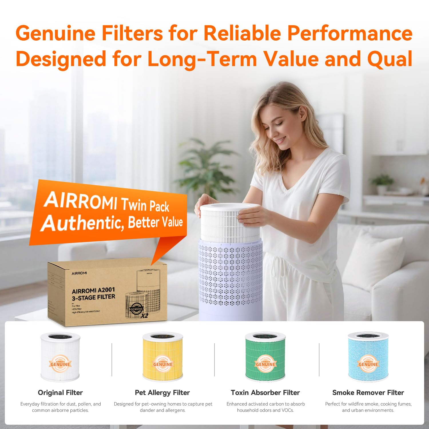 AIRROMI Air Purifier for Bedroom with A2001 Lavender Purple