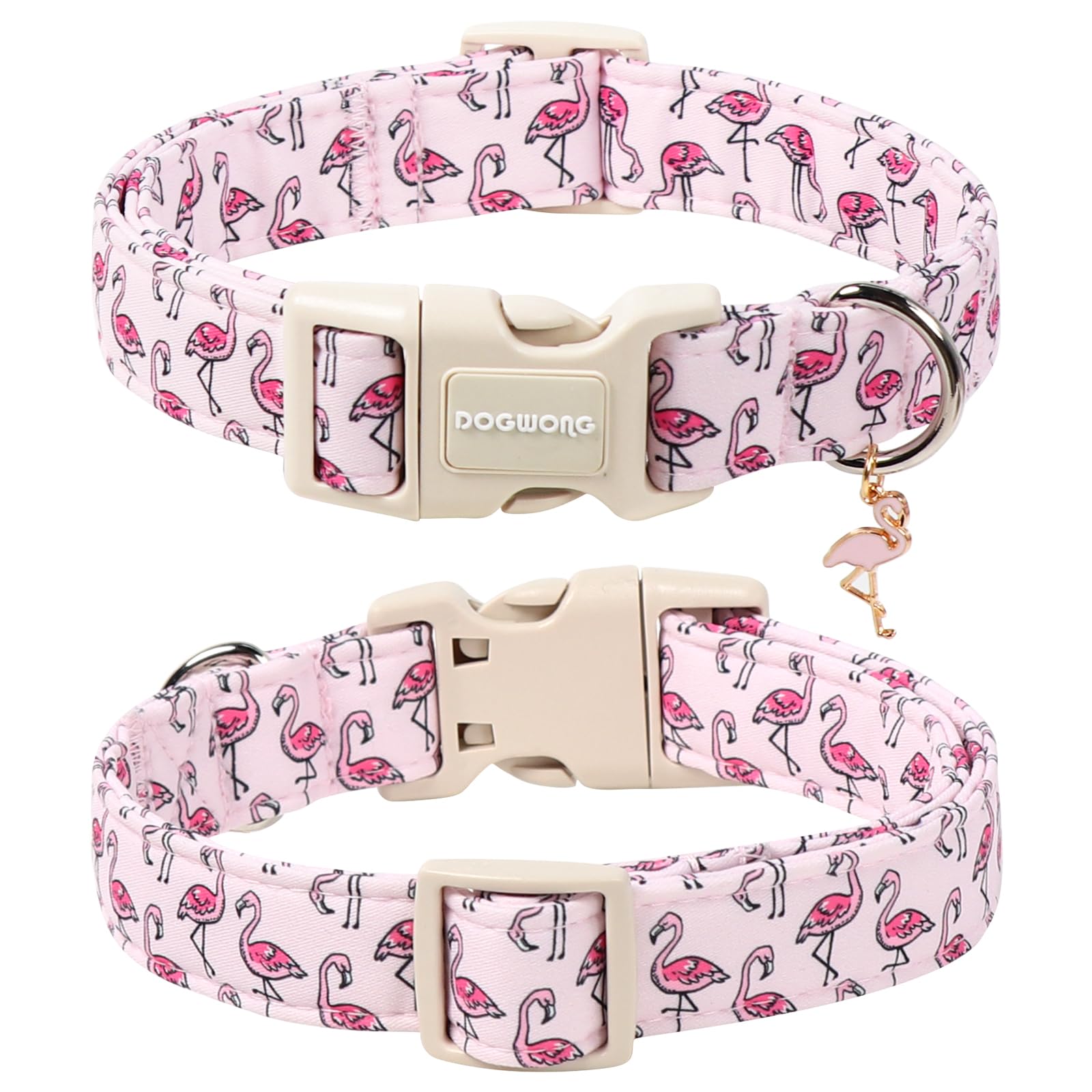 DOGWONG Cute Pet Dog Collar Pink Flamingos Cotton Dog Collar- Soft Girl Puppy Adjustable Pet Collars for Small Medium Large Dogs,S