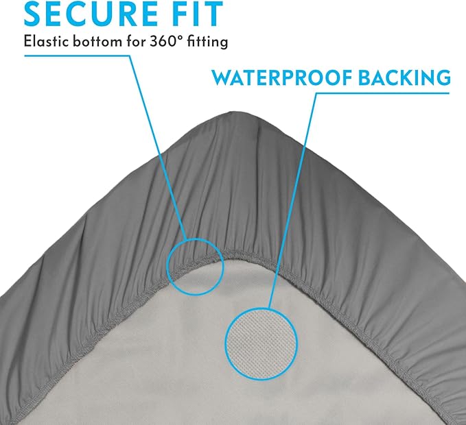 Paw Inspired Waterproof Fitted Cover for Dog Bed | Washable Bed Protector for Dog Mattress | Removable Replacement Cover for Large to XL Pet Bed (Gray, 44 x 35 x 6 Inch)