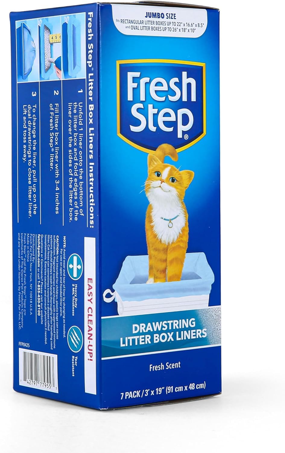 Fresh Step Jumbo Drawstring Cat Litter Box Liners Scented Heavy Duty Kitty Litter Bags X-Large Oval or Rectangle Pans Easy Lift Out Cleanup 3 ft x 19 IN 7 Count 36 Pack Scented Bulk Multi-Pack