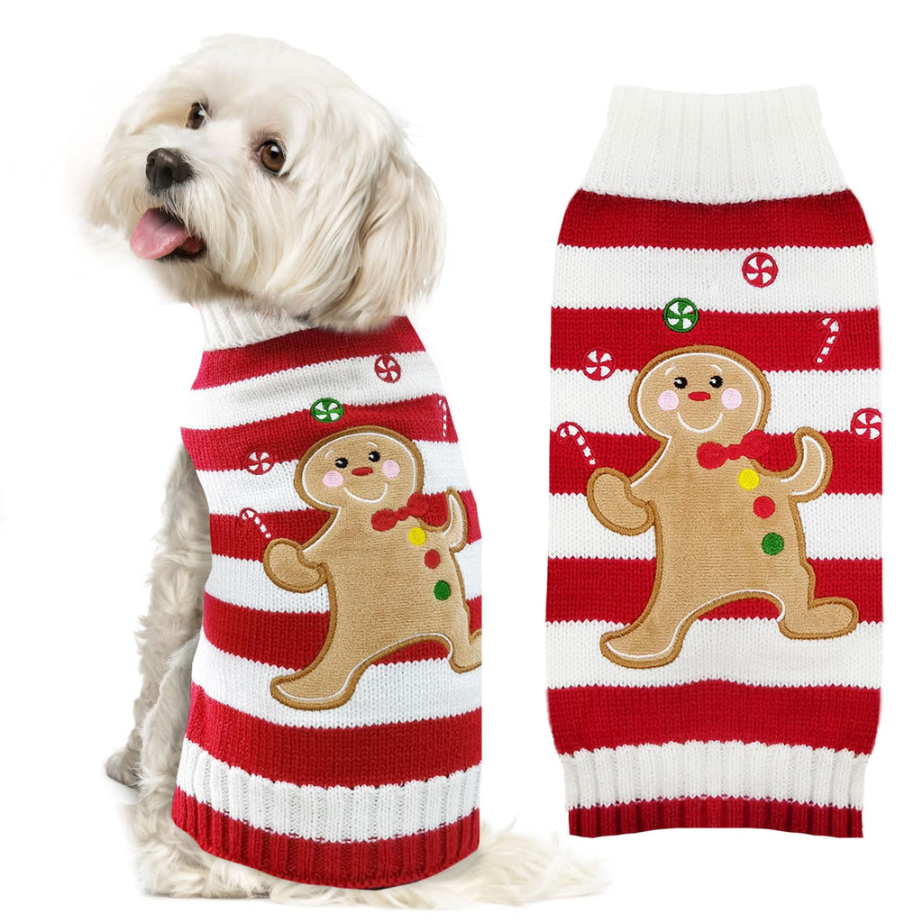 DOGGYZSTYLE Dog Christmas Sweater Xmas Pet Clothes Cute Striped Gingerbread Man Costume Holiday Puppy Cat Jumpers Outfits New Year Gifts for Small Medium Large Dogs(Red Gingerbread Man,S)