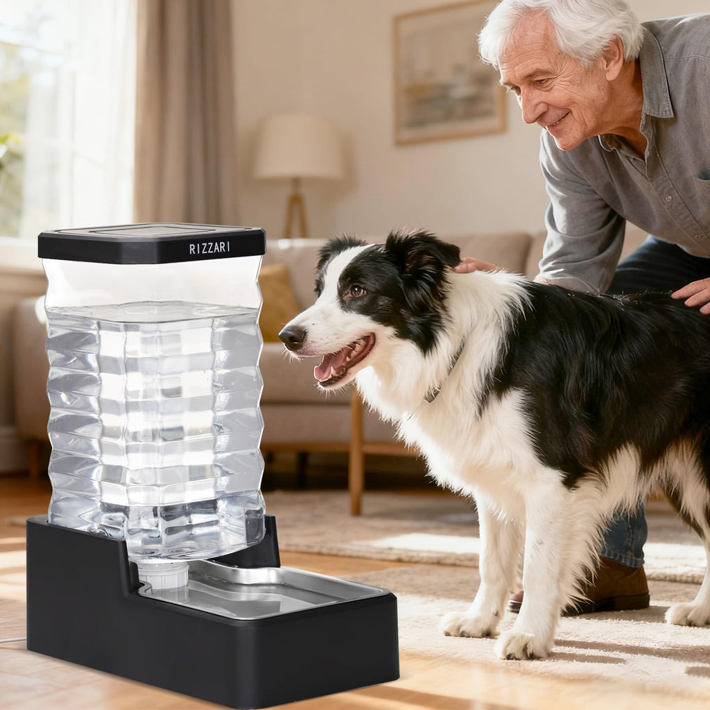 RIZZARI 10L Gravity Dog Water Bowl Dispenser: Wide Mouth Filter-Free Design