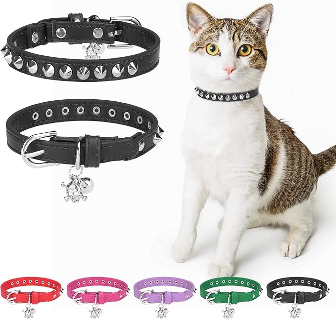 DILLYBUD Leather Cat Collar, Breakaway Kitten Collars with Bell