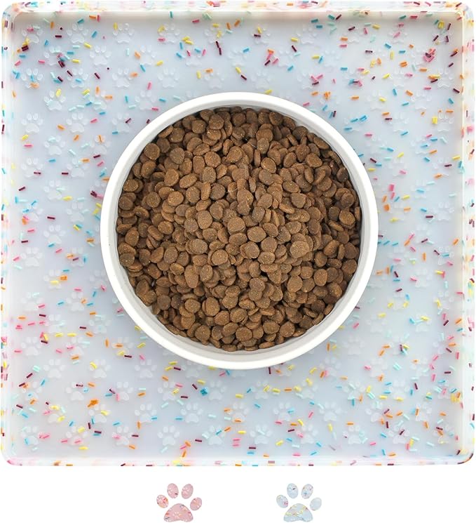 Ptlom Dog Food Mat Anti-Slip Bowl Mats for Food and Water, Waterproof Silicone Pet Placemat with High Raised Edges, Non-Slip Puppy Feeding Tray for Small, Medium Large Cats Dogs, 24.5" 16.5"