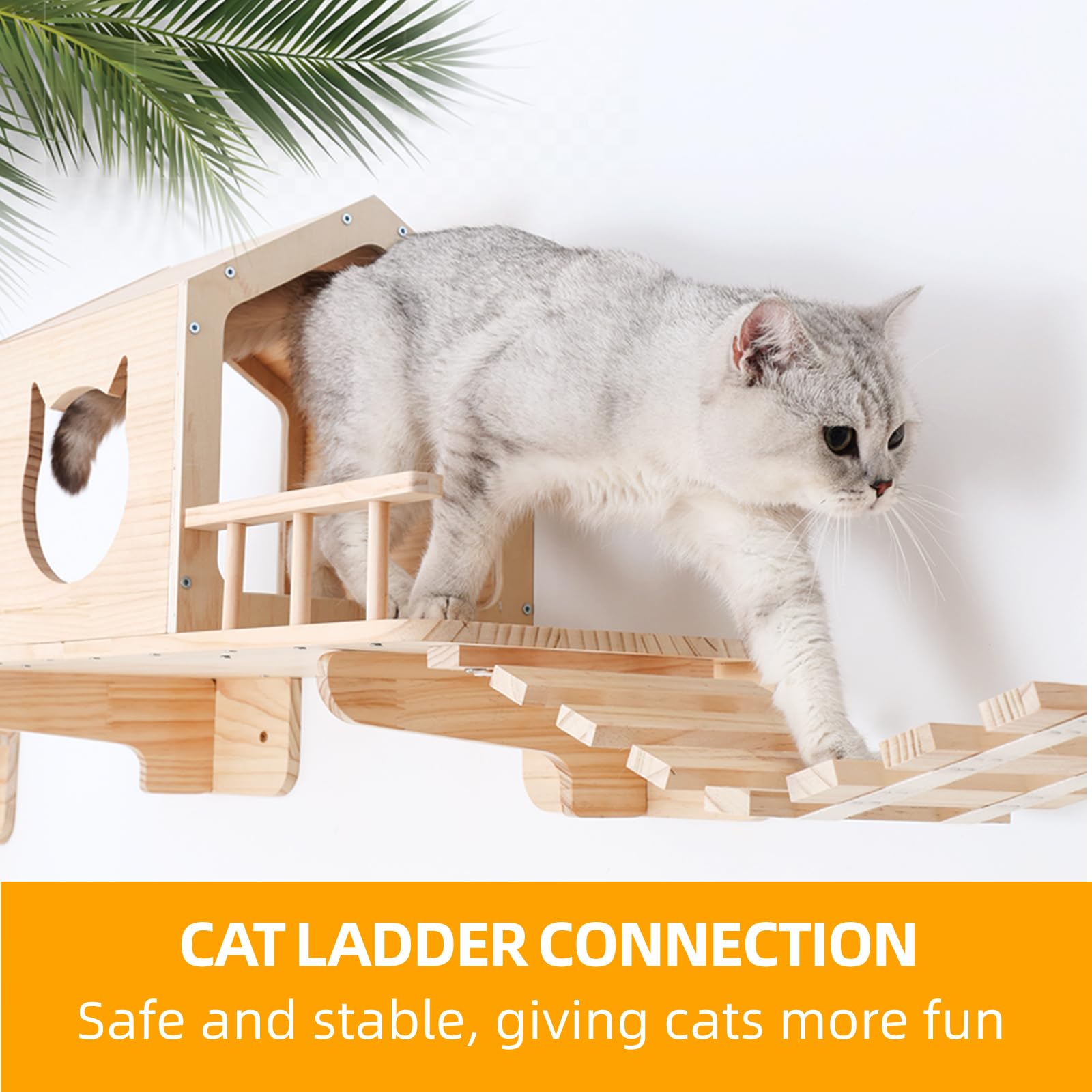 NOVGOBHOT Cat Shelves for Wall – Cat Climbing Furniture Set for Large Cats with House, Bridge Ladder, 3 Scratching Posts & 5 Steps