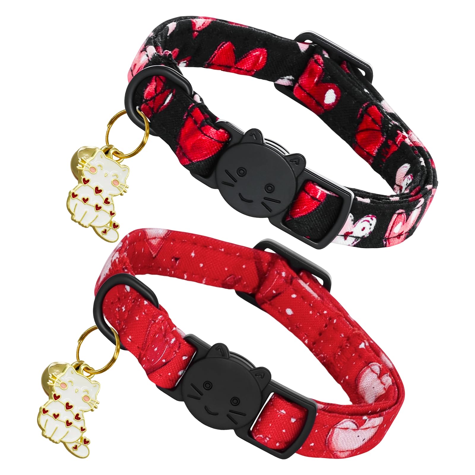 Bobo Rainbow Valentine Red & Black Heart Print Cat Collar(2-Pack) Breakaway