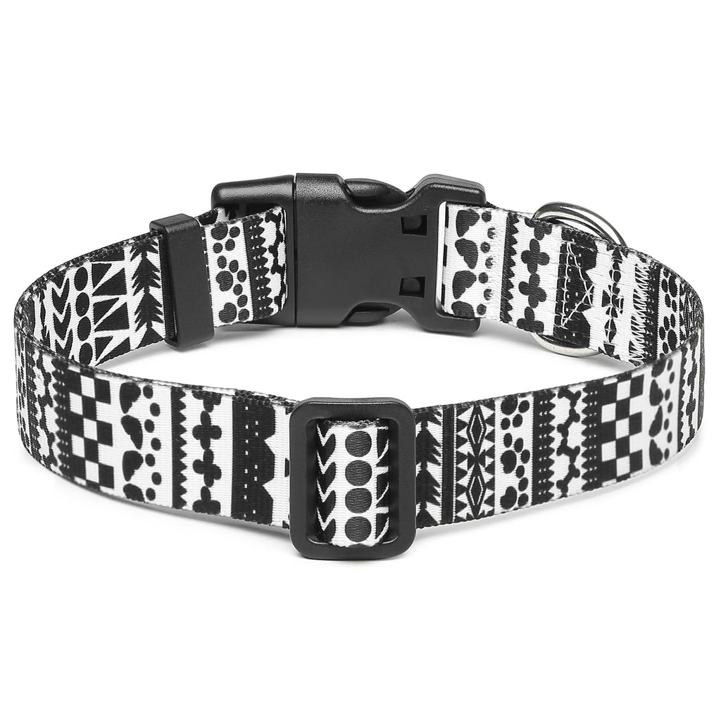 Mercano Adjustable Dog Collar - Special Design Patterns, Soft Nylon Comfortable Durable Pet Collar for Small Medium Large Dogs (L, Black White A)