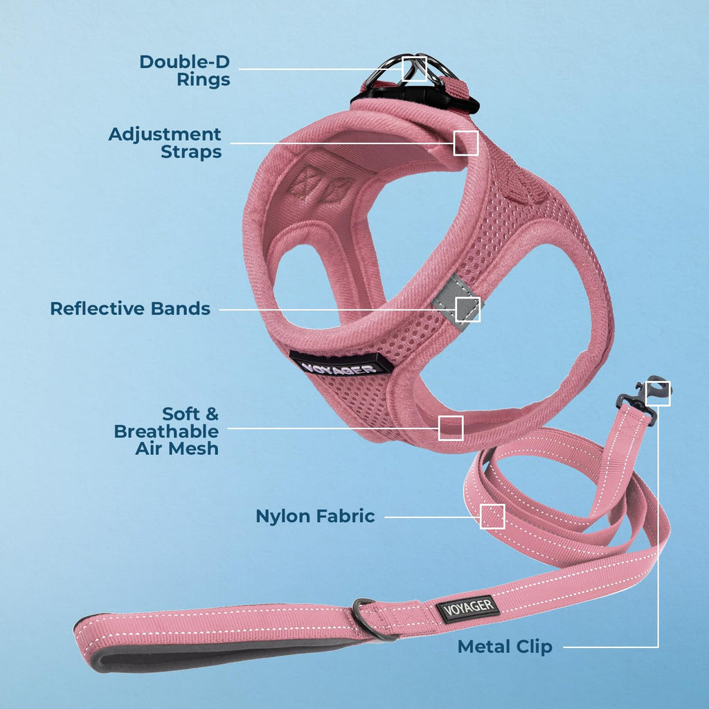 Best Pet Supplies Voyager Step-in Air All Weather Mesh Harness and Reflective Dog 5ft Leash Combo with Neoprene Handle, for Small, Medium and Large Breed Puppies - Pink, Medium