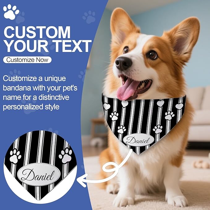 Personalized Dog Bandana Custom Name & Design, Premium Custom Dog Bandana for Small Medium Large Dogs, Soft Fabric Pet Scarf Personalized Pet Accessories Gift (Premium Elegant, Small)