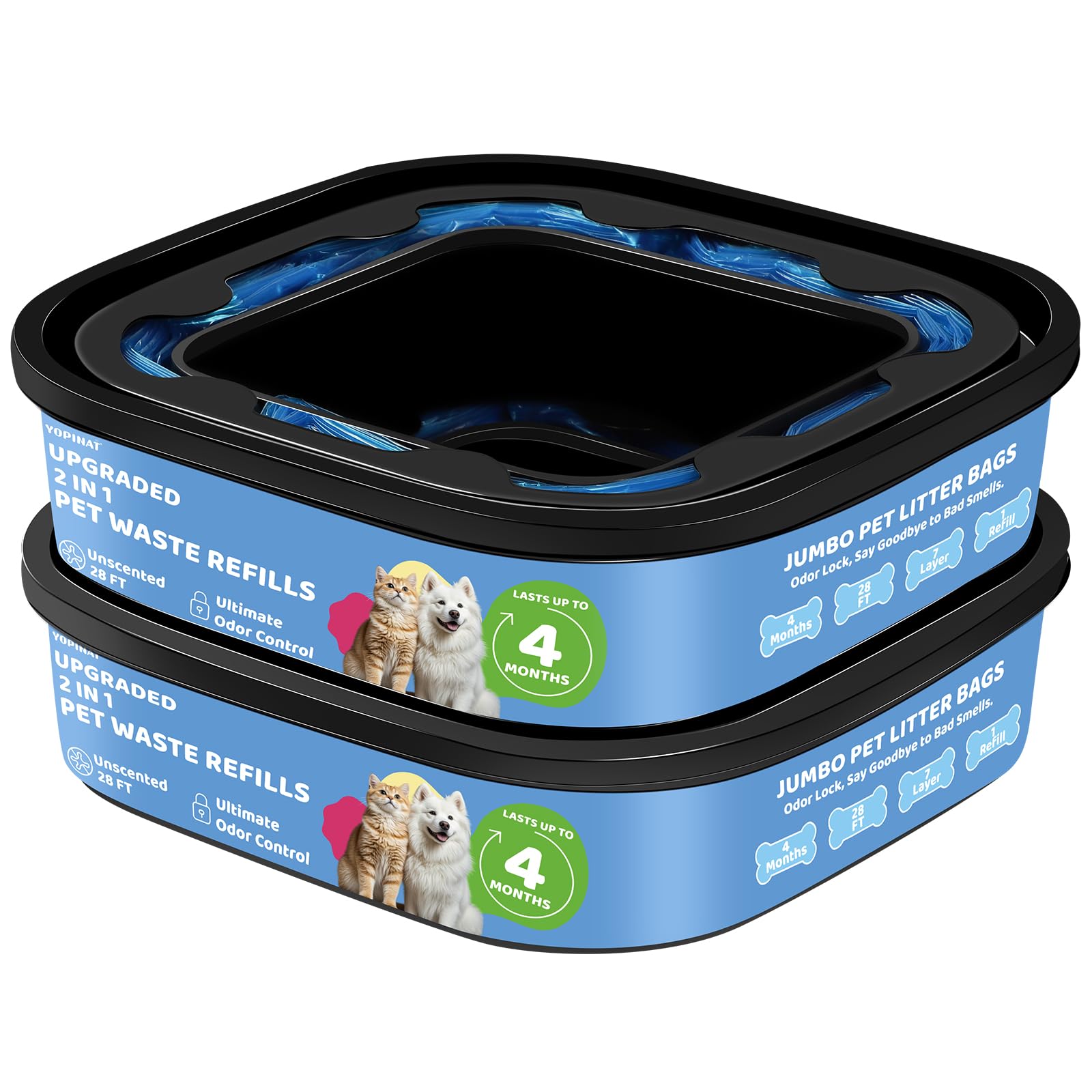 Genie Refill Bags for Cat Dog 2 Pack - Total 56FT Lasts Up to 8 Months - 2026 New Superior Odor Control for Dog Poop Cat Litter Bags - Pet Waste Refill Bags Fits Pet Genie and Litter Genie Pails