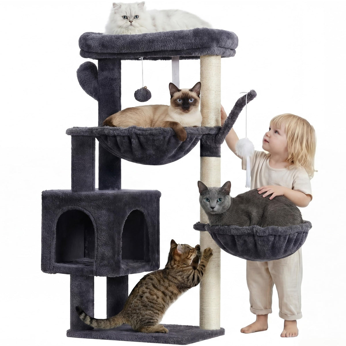Heybly Cat Tree, 40" Tower with All-Sisal Wrapped Scratching Post HCT006SG