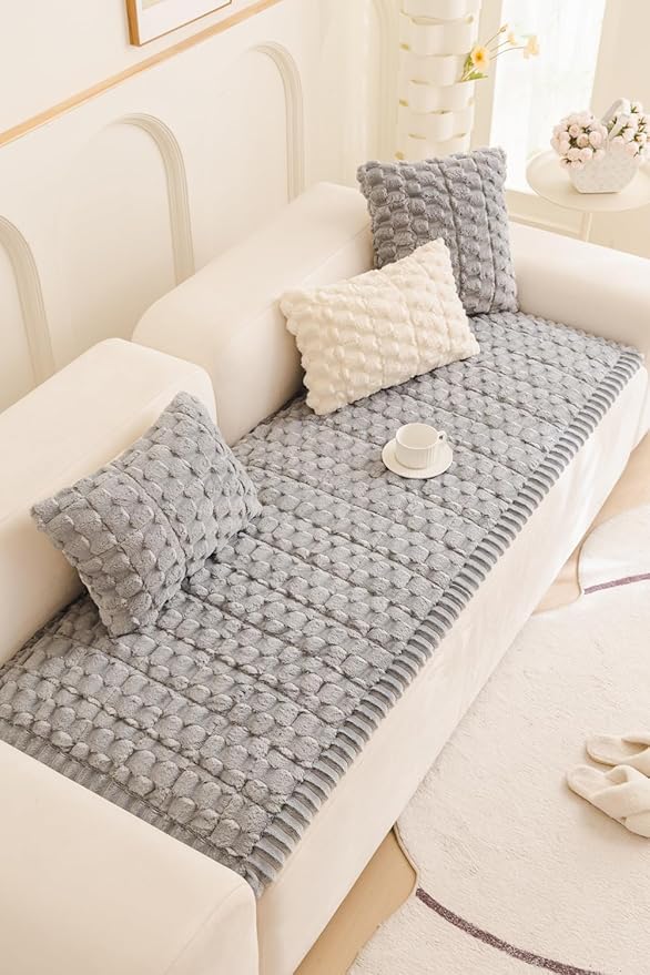 Couch Cover for Dogs Fuzzy Sofa Covers for Pet, Geometric Jacquard Coral Pet-Friendly Washable Non-Slip Sofas Slipcover Cushion Protector Pets Mat Dog Bed Mats Dim Gray 27.6”x 59.06”
