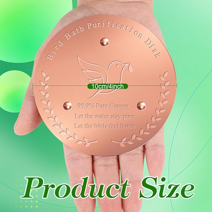 SONSIL Bird Bath Copper Disk, Sturdy 1mm 99.9% Pure Copper Disk, Triple-Point Support Ensures Clean Water Year-Round, Fits Most Outdoor Birdbath Bowls (1)