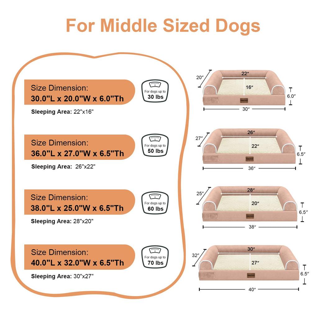 NANUYA Orthopedic Dog Bed for Large Dogs, 38 x 25 Inch, Pink
