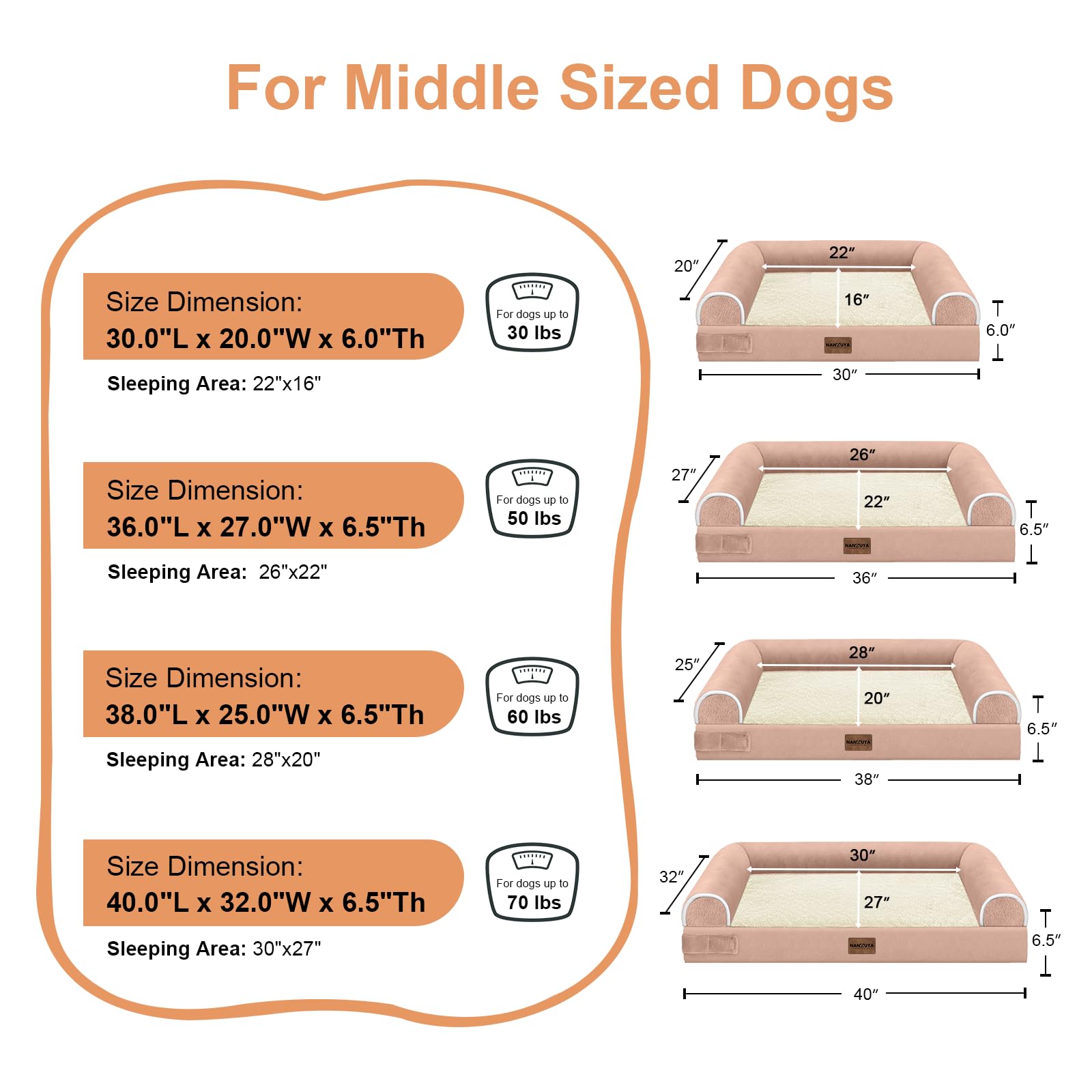 NANUYA Orthopedic Dog Bed for Large Dogs, 38 x 25 Inch, Pink