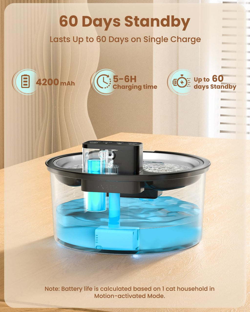 PawPoll Wireless Cat Water Fountain Stainless Steel - 3.2L/108oz Cordless Pet Water Fountain Battery Operated Cat Water Dispenser Ultra Silent Rechargeable Water Fountains for Cats and Dogs