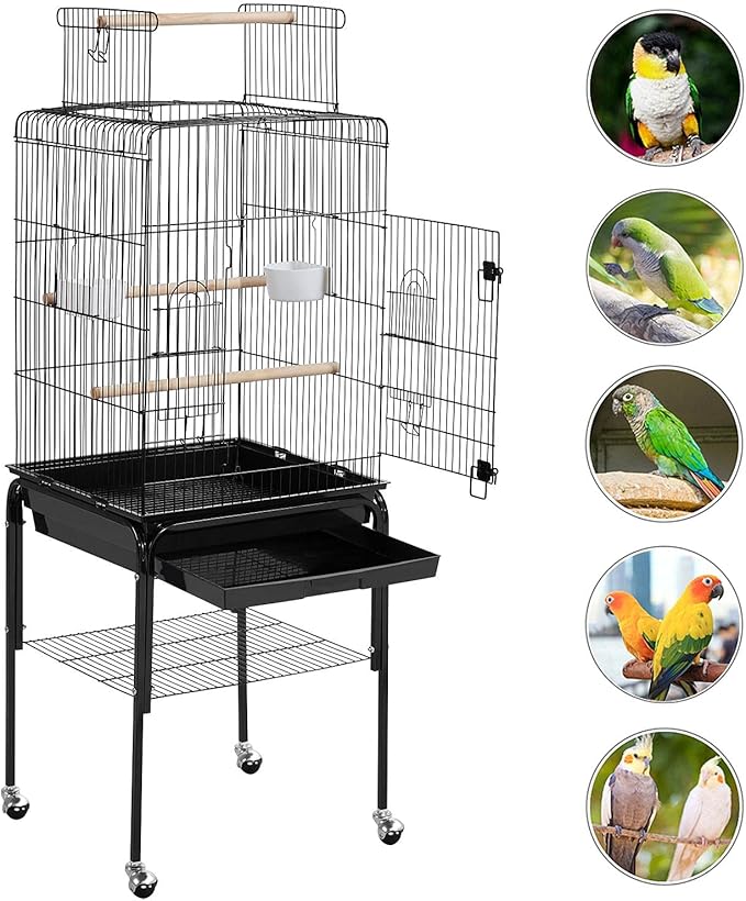 Yaheetech 53.5" Open Top Parrot Bird Cage with Detachable Rolling Stand, Roof Play Flight Cage for Cockatiels, Sun Conures, Green Cheek Conures & Small to Medium Parrots