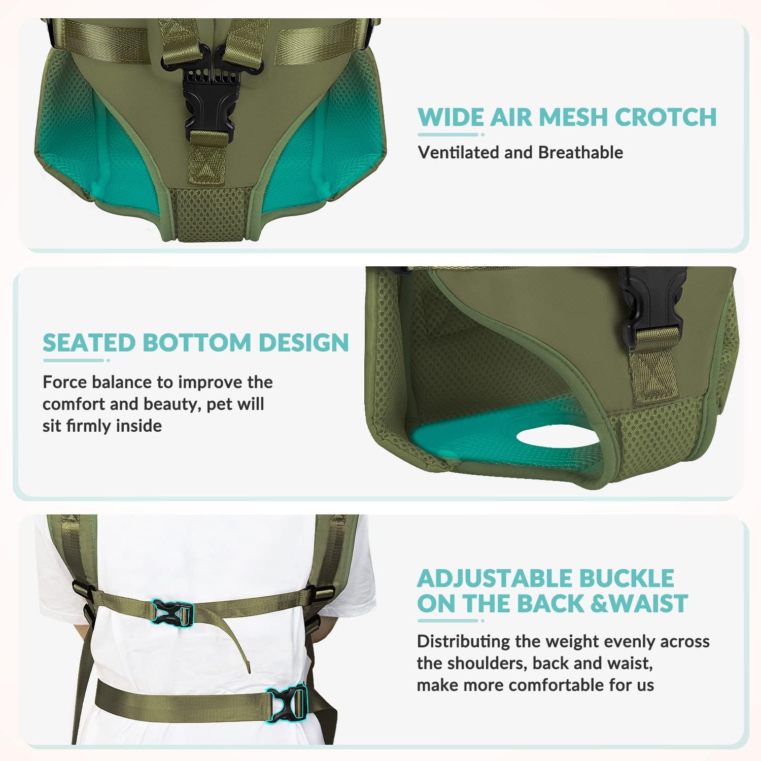Dog Carrier Backpacks, Adjustable Dog Backpack Carrier, Legs Out Easy-fit Dog Chest Carrier for Medium Small Dogs, Hands Free Dog Front Carrier for Hiking, Cycling（Green S）