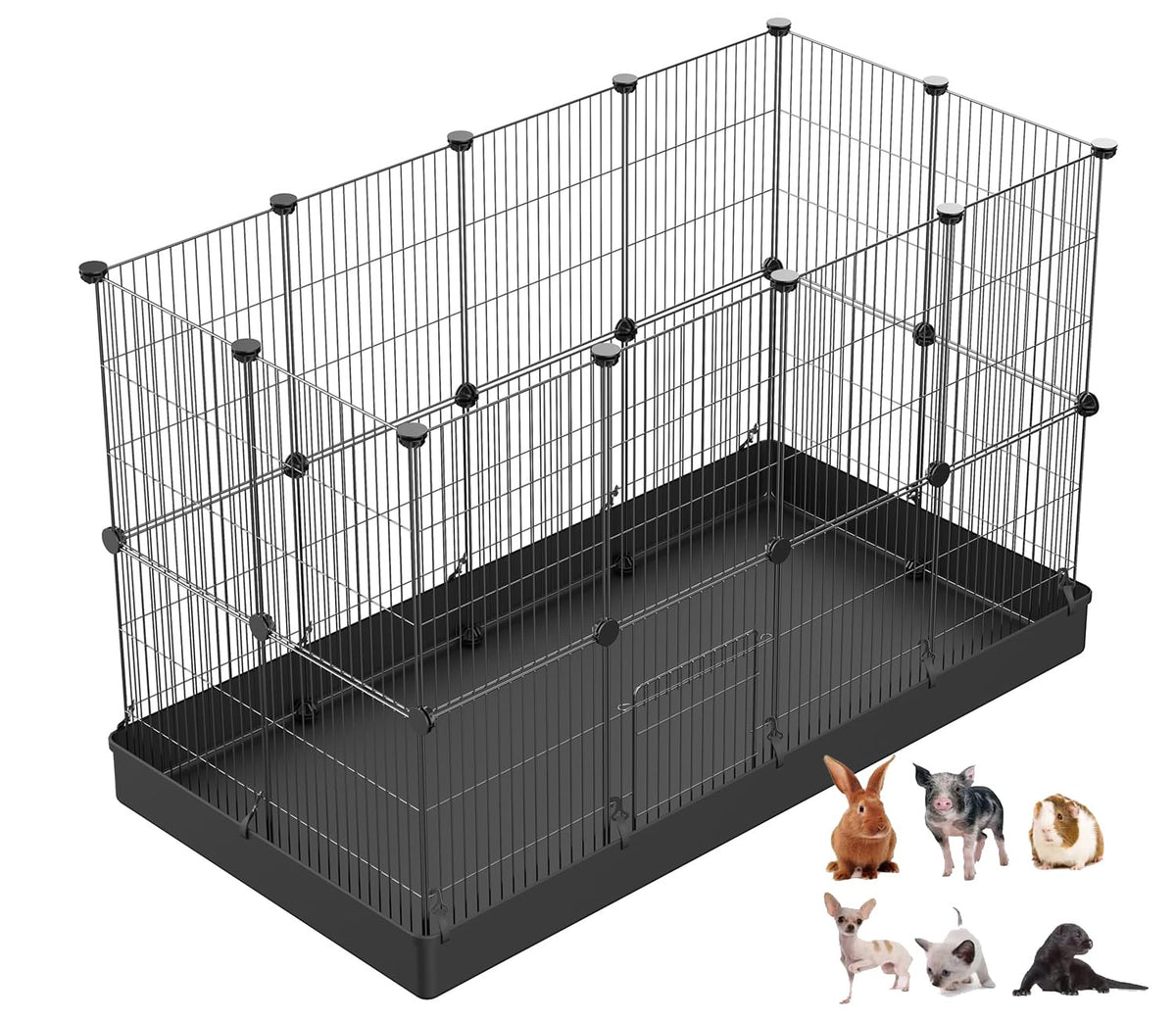 LANGXUN 16pcs Small Animal Pet Playpen with Door & Waterproof Mat, Rabbit Guinea Pig Cage, Puppy Kitten Playpen | Indoor & Outdoor Portable Metal Wire Yard Fence 13x13in