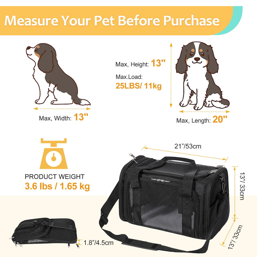 Discala Cat Dog Carrier Pet Carrier for Small Medium Cats Puppies Dog Carriers for Small Dogs Collapsible Soft Sided Cat Travel Carrier - Black 21 * 13 * 13