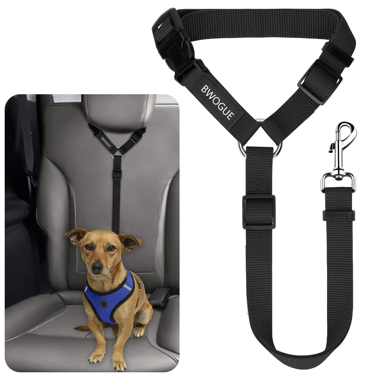 BWOGUE Dog Seat Belt for Car, Headrest Restraint Reflective Bungee, 1 Pack