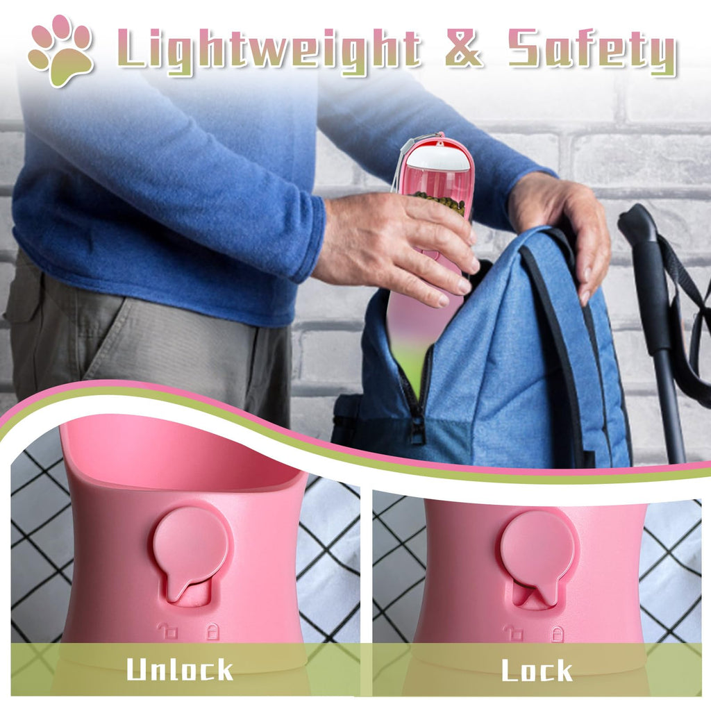 MITOCAPY Dog Water Bottle Portable, 19Oz Large Capacity Dog Water Dispenser, Food Grade Pet Accessories for Small Dogs Large Breed, Travel Pet Water Bowl for Outdoor, Dog Birthday Gifts (Pink&Green)