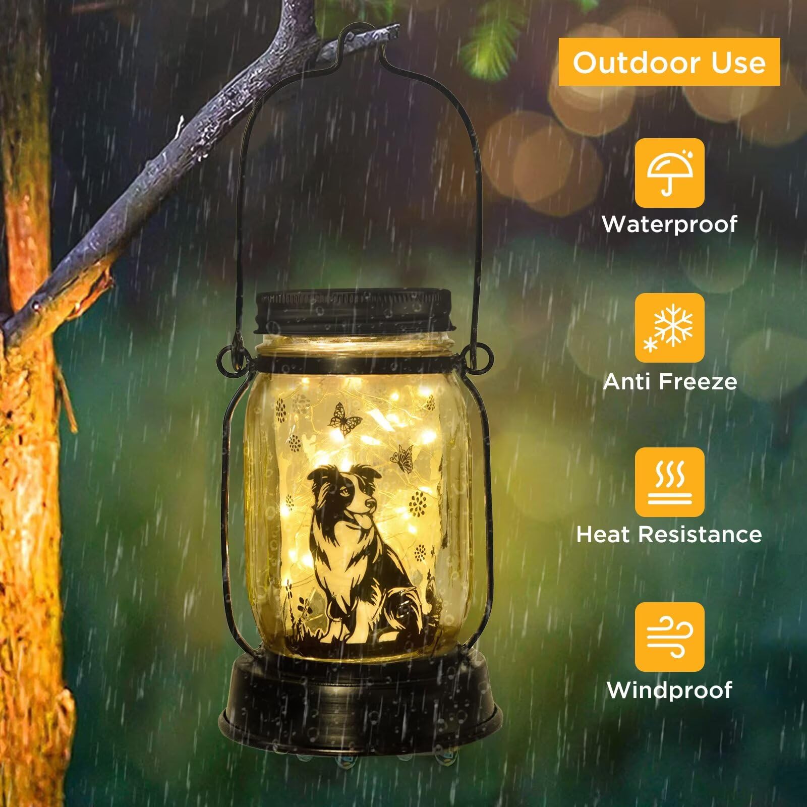 kyoryuger Border Collie Gifts for Women/Men Border Collie Solar Lanterns Dog Mom Birthday, Dog Lovers Lantern, Pet Loss Pet Memorial Lights, Solar Garden Decor Outside for Yard, Patio,Backyard,Porch
