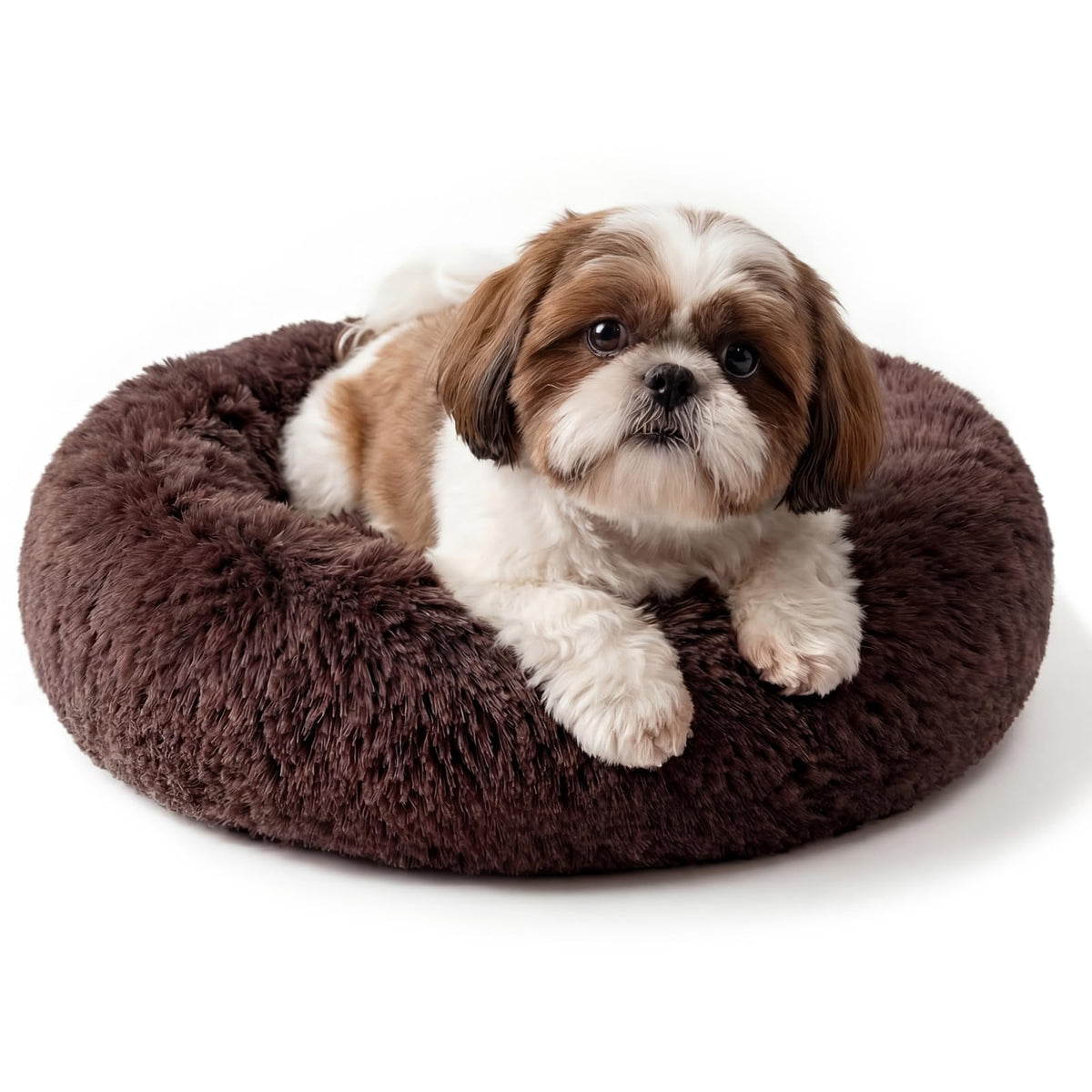 nononfish Round Calming Dog Bed,Plush Donut Pet Bed for Small Dogs