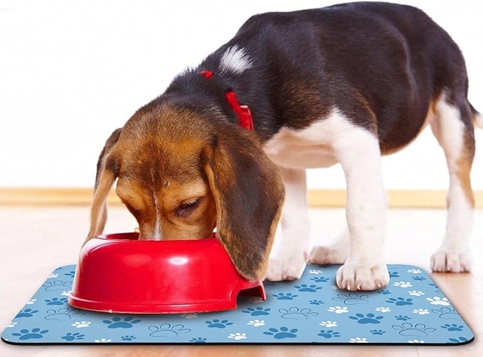 Dog Food Mat, Absorbent Water Bowl Mats Cat Pet Feeding Placemats Blue 12 * 20 inch