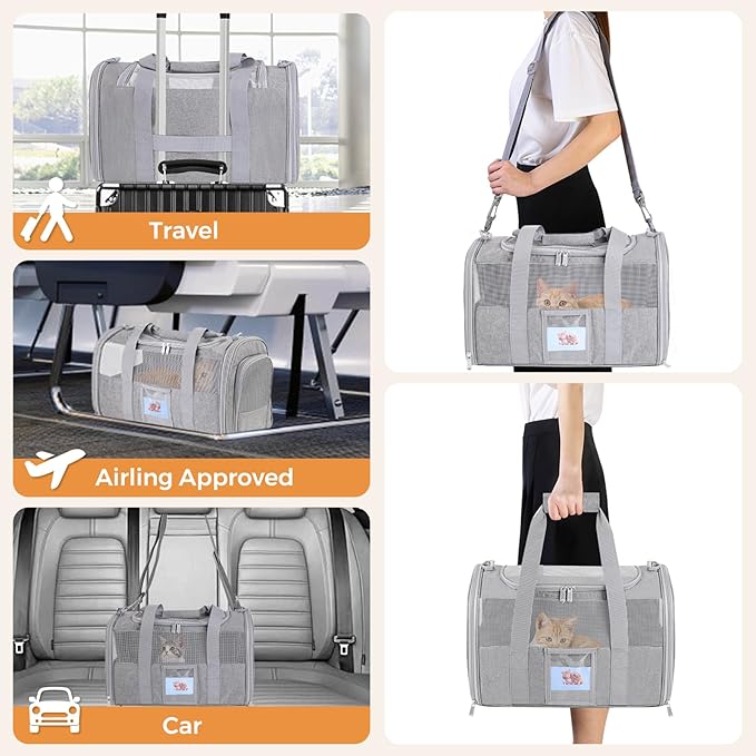Soft-Sided Cat Carrier,Pet Travel Bag (Up to 16 Lbs)