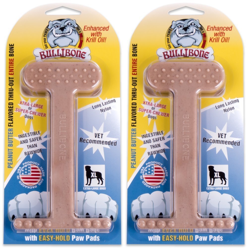 Bullibone Nylon Dog Chew Toy for Aggressive Chewers - Dental Hygiene Bone with Beef Flavor, Durable Tough Chew Toys for Extra Large Dogs, Indestructible Dog Bone - Single