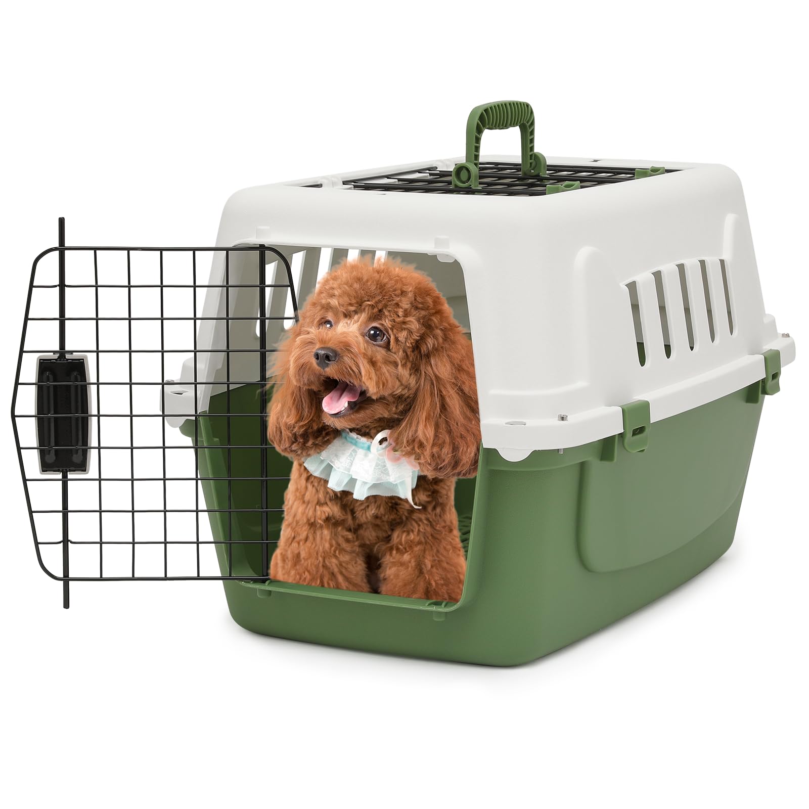 MoNiBloom 22-Inch Dog Crate Plastic 2-Door Top Loading Cat Carrier, Hard-Sided Dog Travel Carrier for Small Dogs and Cats, Ventilation and Security Lock Design for Pets up to 22 lbs (Green)
