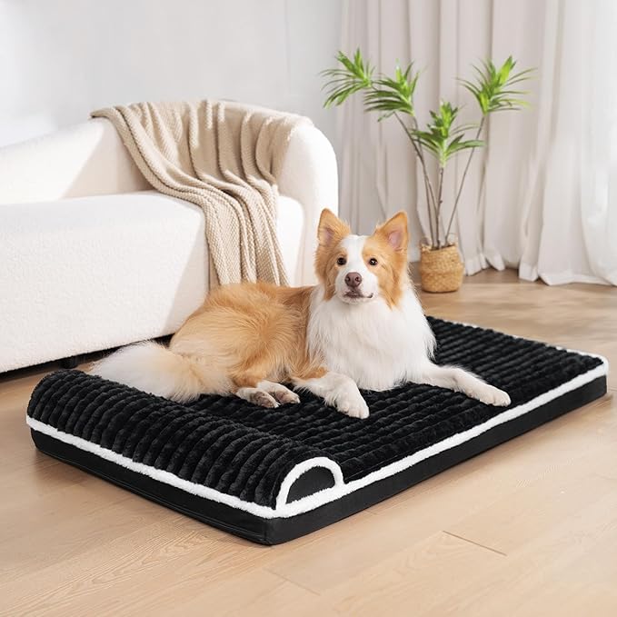 Orthopedic Dog Bed Medium Size Dog with Pillow 30''X20'', Waterproof Soft Comfortable Egg Crate Foam Pet Crate Beds Mat with Removable Washable Cover and Non-Slip Bottom, Black
