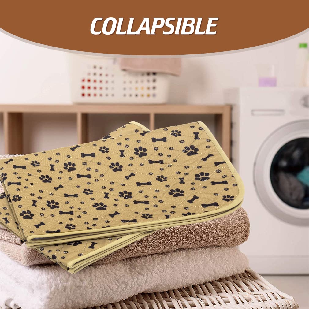 BINGPET Waterproof Dog Food Mat Non-Slip - 2 Pack Dog Bowl Mat Absorbent Pet Feeding Mats Washable Pee Pads for Puppies Cats, Bone & Paw Pattern 35.4" X 23.6"