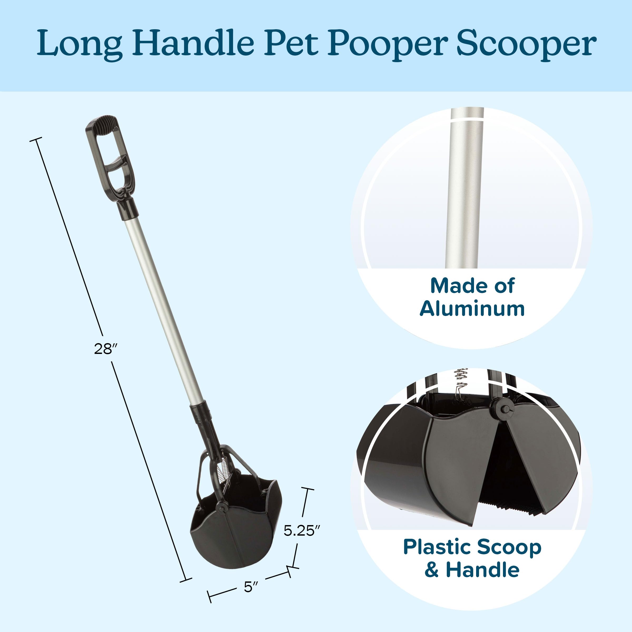 PETMAKER One‑Handed Pet Pooper Scooper for Dogs and Cats, Black, 28”