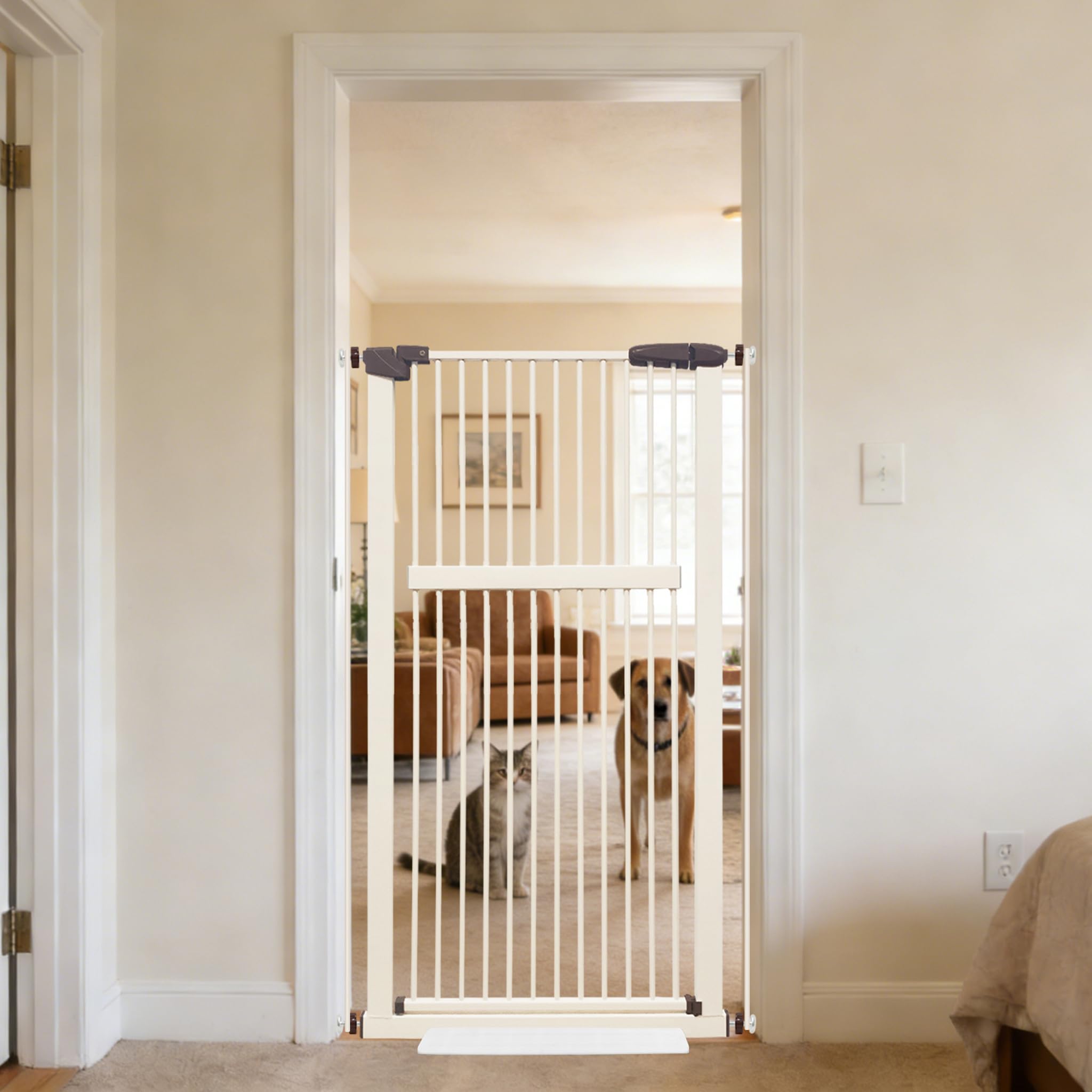 Lumizone 55.12" Extra Tall Pet Gate for Cat Dog 30.12"-34.05" Wide Cream