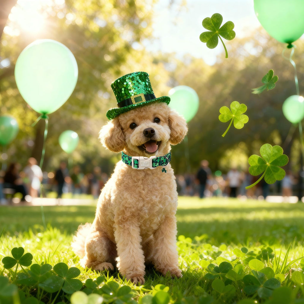 Babole Pet St Patricks Day Dog Collar for Large Dogs - Green Lucky Clover Dog Collars, Lightweight Adjustable Irish Festival Shamrock Dogs Collars with Quick Release Buckle L