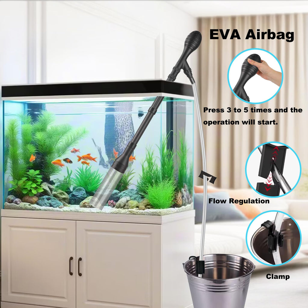 Carefree Fish Aquarium Gravel Cleaner 6Ft Hose Fish Tank Water Changer Gravel Vacuum Adjustable Length ABS(for 20~100Gal Tank)