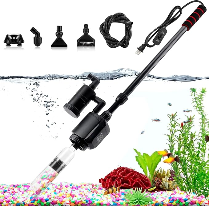AQQA 6-in-1 Electric Aquarium Gravel Cleaner, 320GPH 20W Fish Tank Vacuum