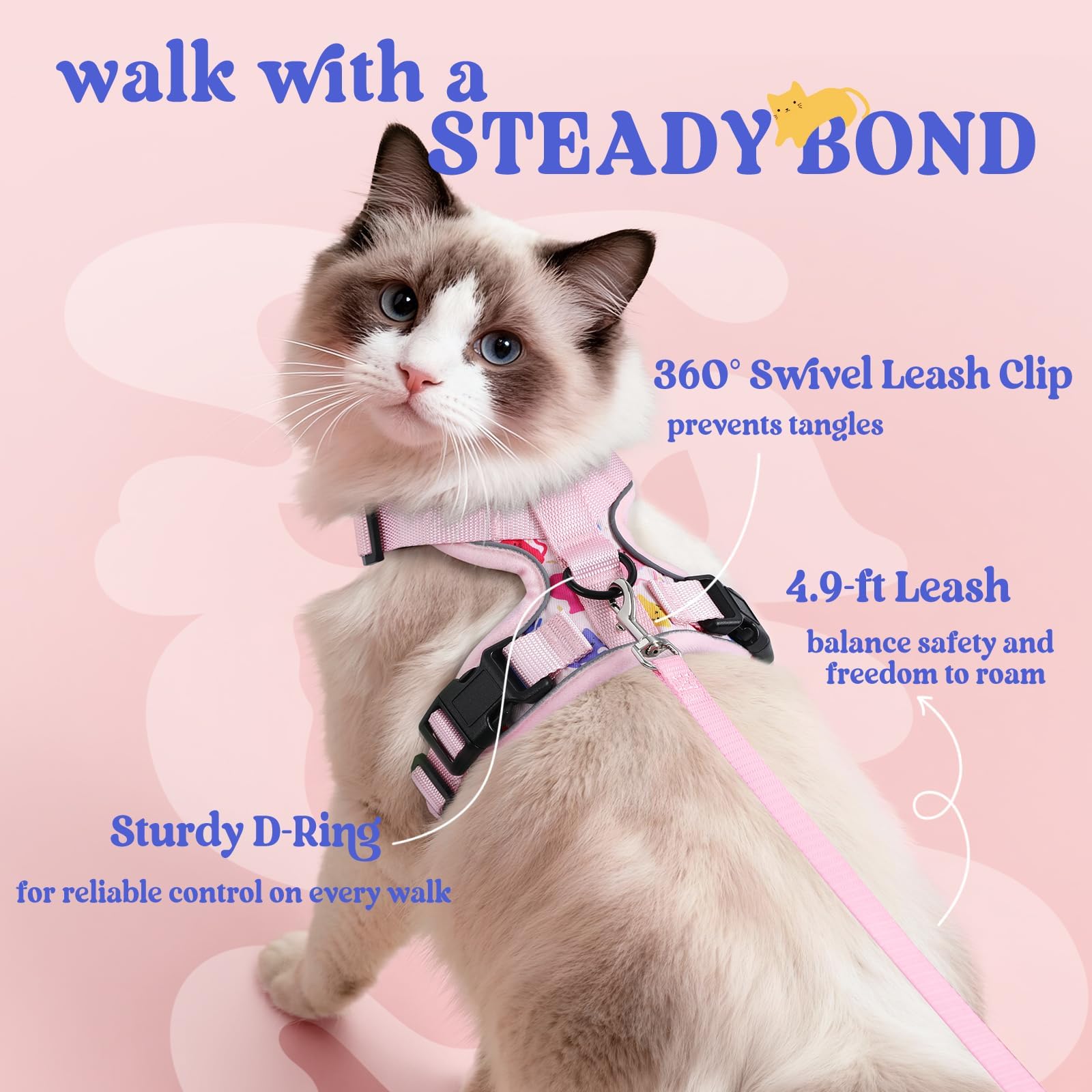 rabbitgoo Cat Harness and Leash Set, Escape Proof Vest, Purrty Pink