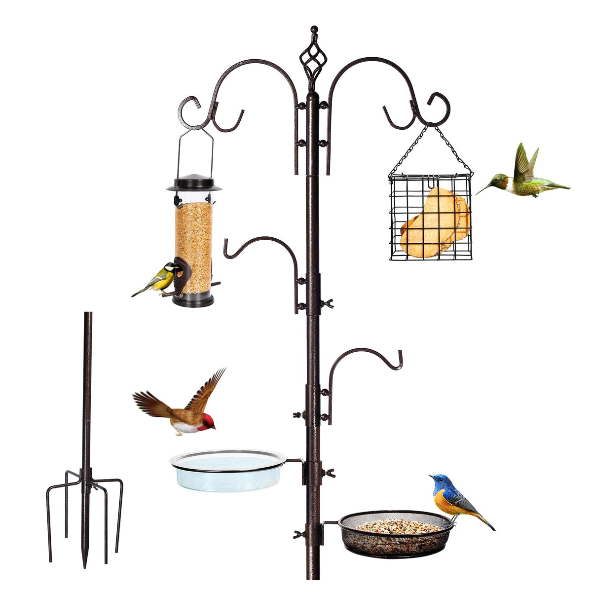 YINGYM 6-Hook Bird Feeding Station Kit with Squirrel Baffle, 94 Inch