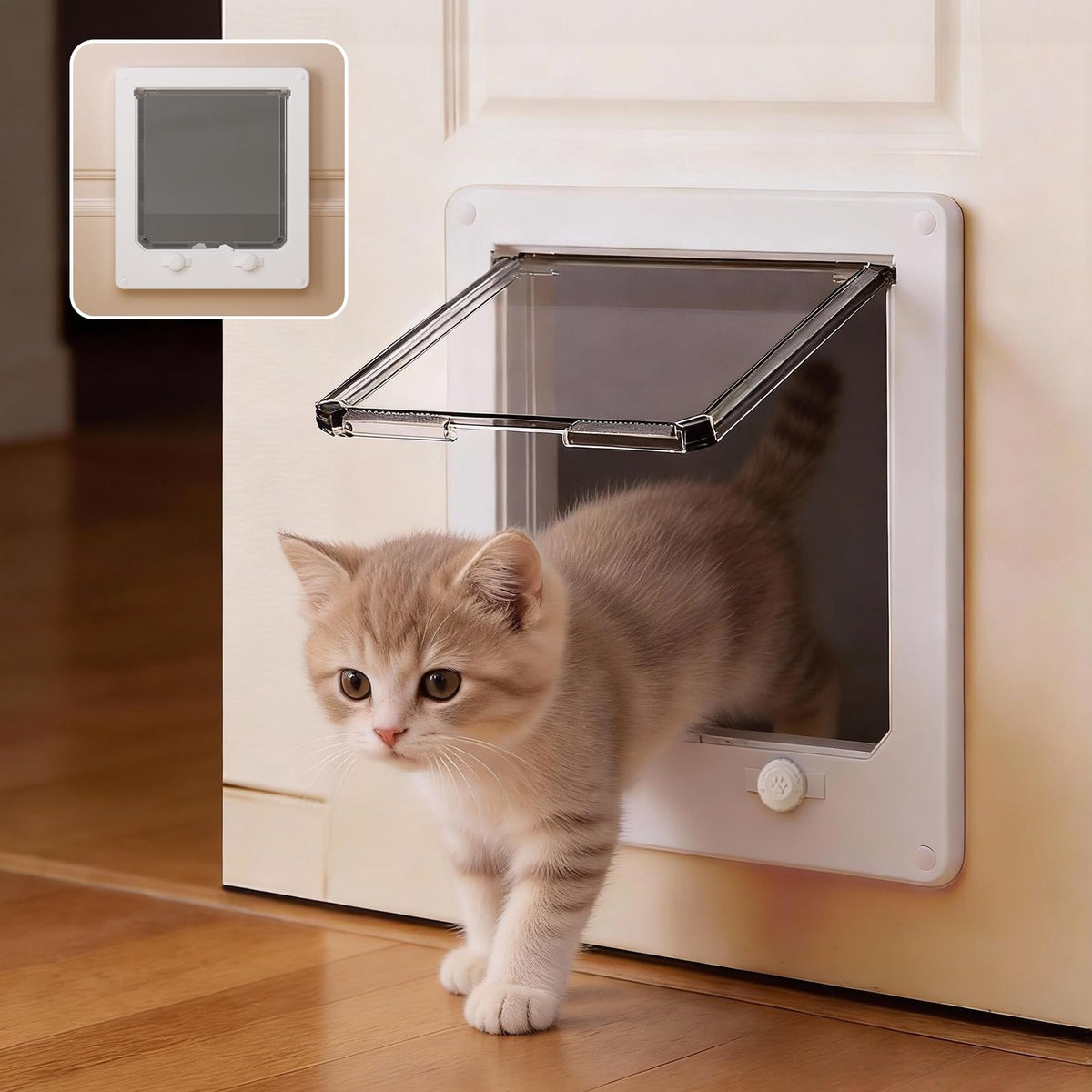 LIBBEPET Cat Door Interior Door, 4 Way Locking Flap for Cats ≤18 lbs，Large
