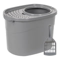 Amazon Basics Large Cat Litter Box with High Sides, Top Entry, Odor Control, Includes Scoop, 20.5 x 14.75 x 14.38 inches, Grey