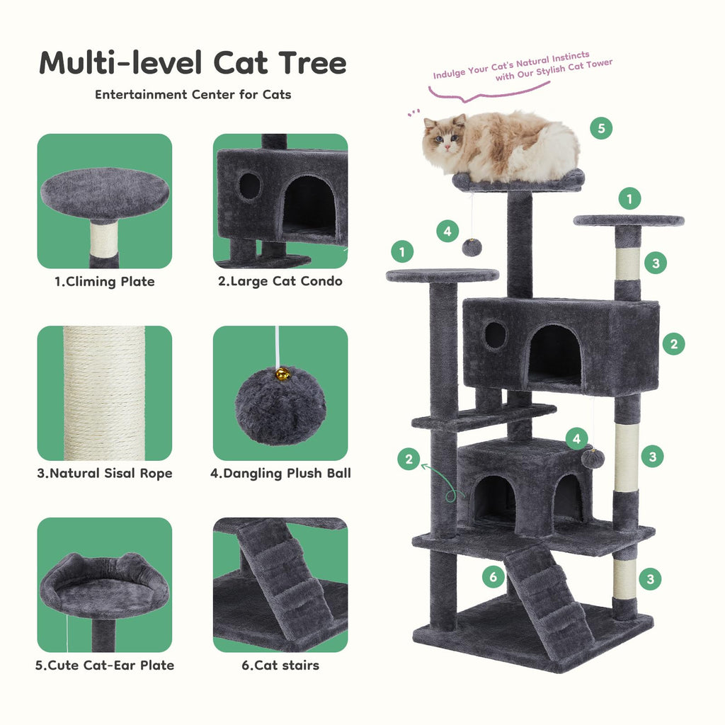 DUMOS 54 Inch Cat Tree Tower with Scratching Posts, Indoor Use