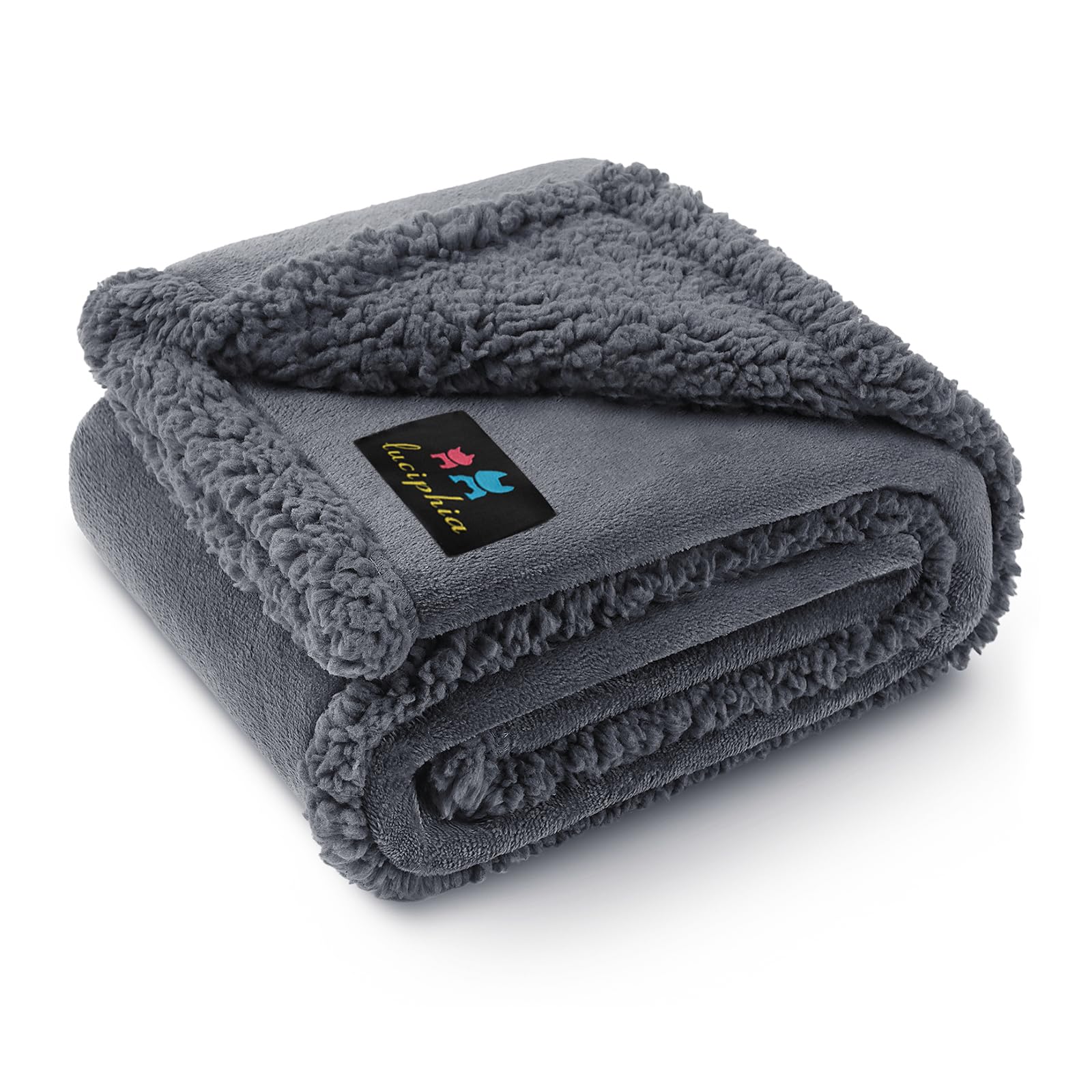 Waterproof Pet Blanket, Liquid Pee Proof Dog Blanket for Sofa Bed Couch, Reversible Sherpa Fleece Furniture Protector Cover for Small Medium Large Dogs Cats, Dark Gray Small（40" x 28"）