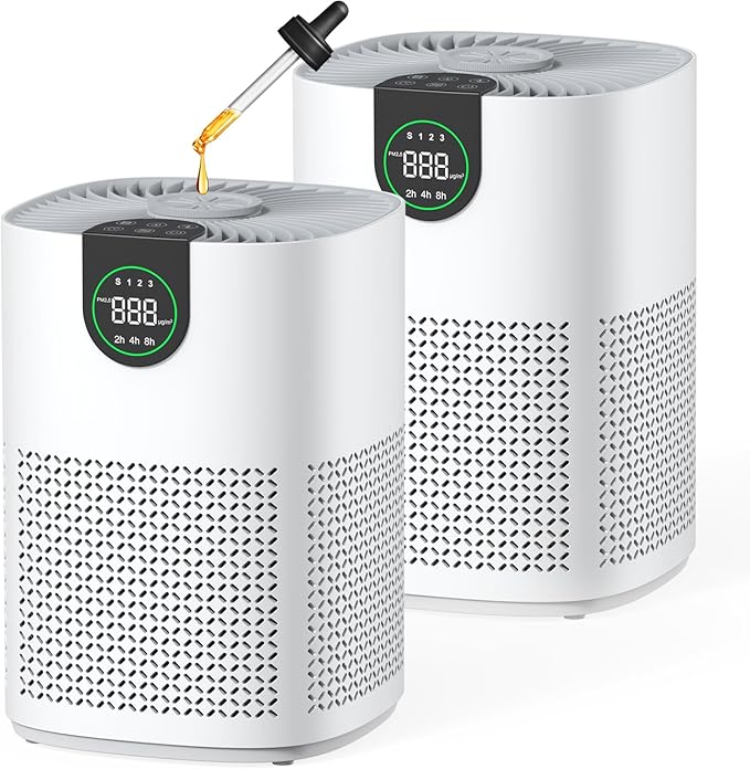VEWIOR 2 Pack Air Purifiers with Washable Pre-Filter for Home Up to 1200ft²